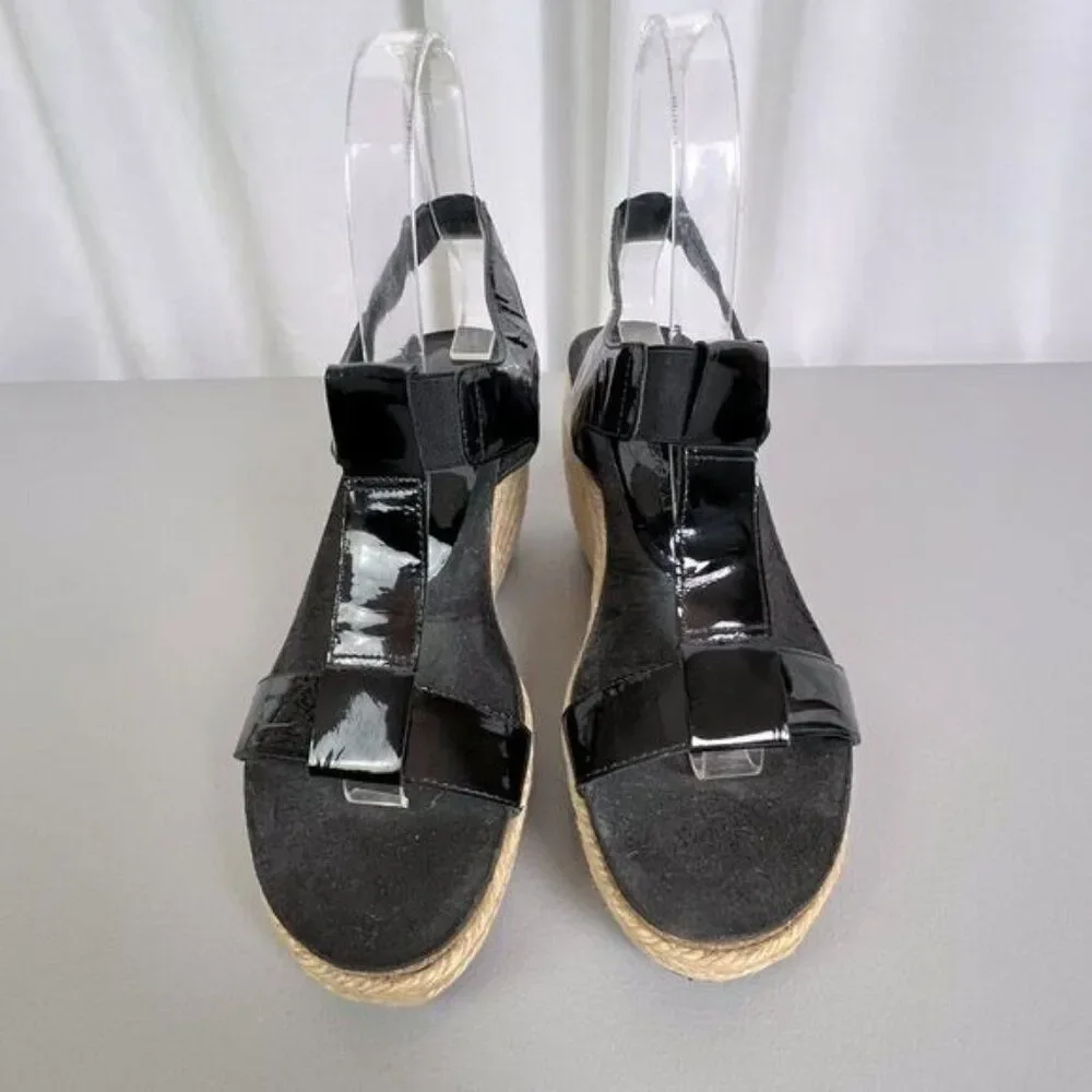 DONALD J PLINER WOMENS BLACK PATENT LEATHER STYLE WEDGE ESPADRILLES SIZE 7.5 N